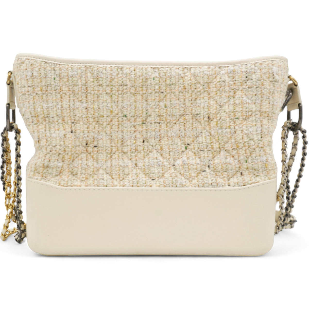 Chanel Tweed Calfskin Quilted Medium Gabrielle Hobo White