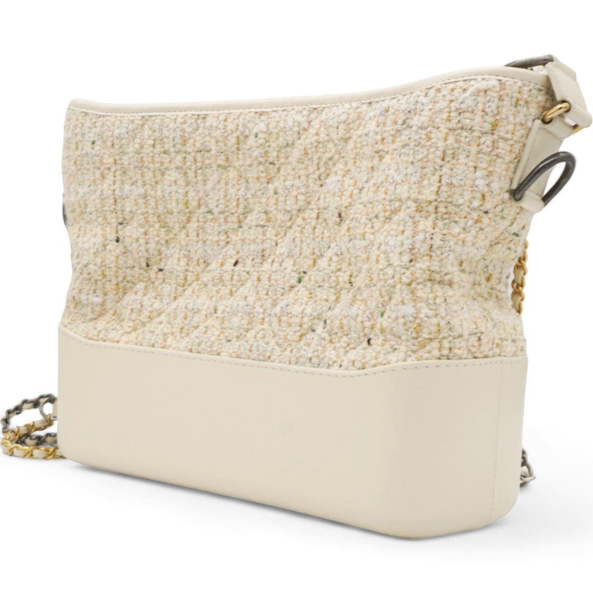 Chanel Tweed Calfskin Quilted Medium Gabrielle Hobo White