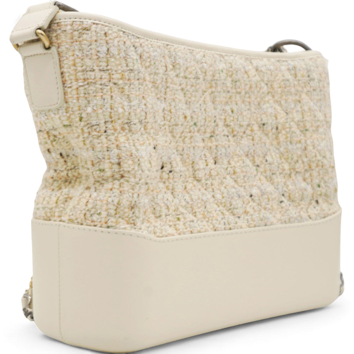 Chanel Tweed Calfskin Quilted Medium Gabrielle Hobo White