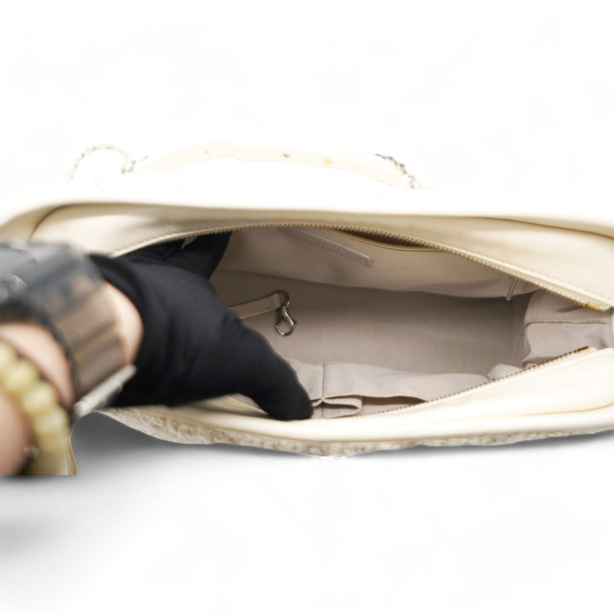 Chanel Tweed Calfskin Quilted Medium Gabrielle Hobo White
