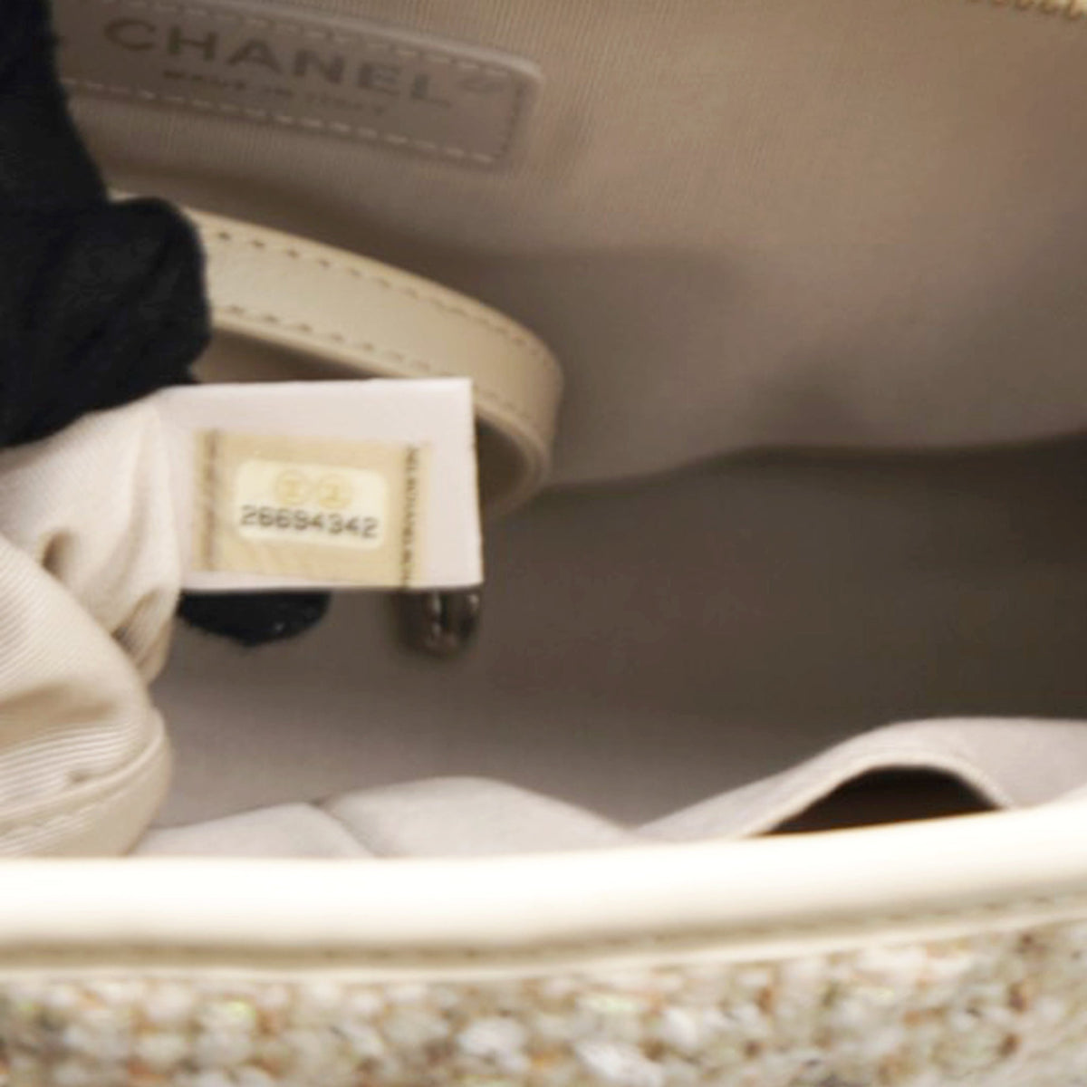 Chanel Tweed Calfskin Quilted Medium Gabrielle Hobo White