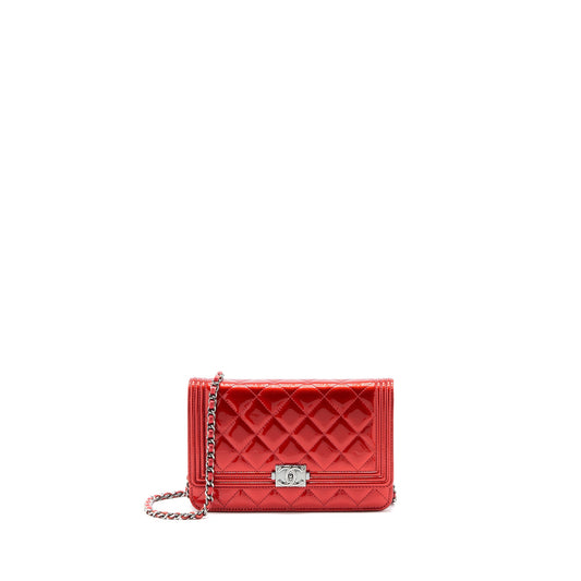 Chanel Boy Wallet On Chain Patent Metallic Red SHW