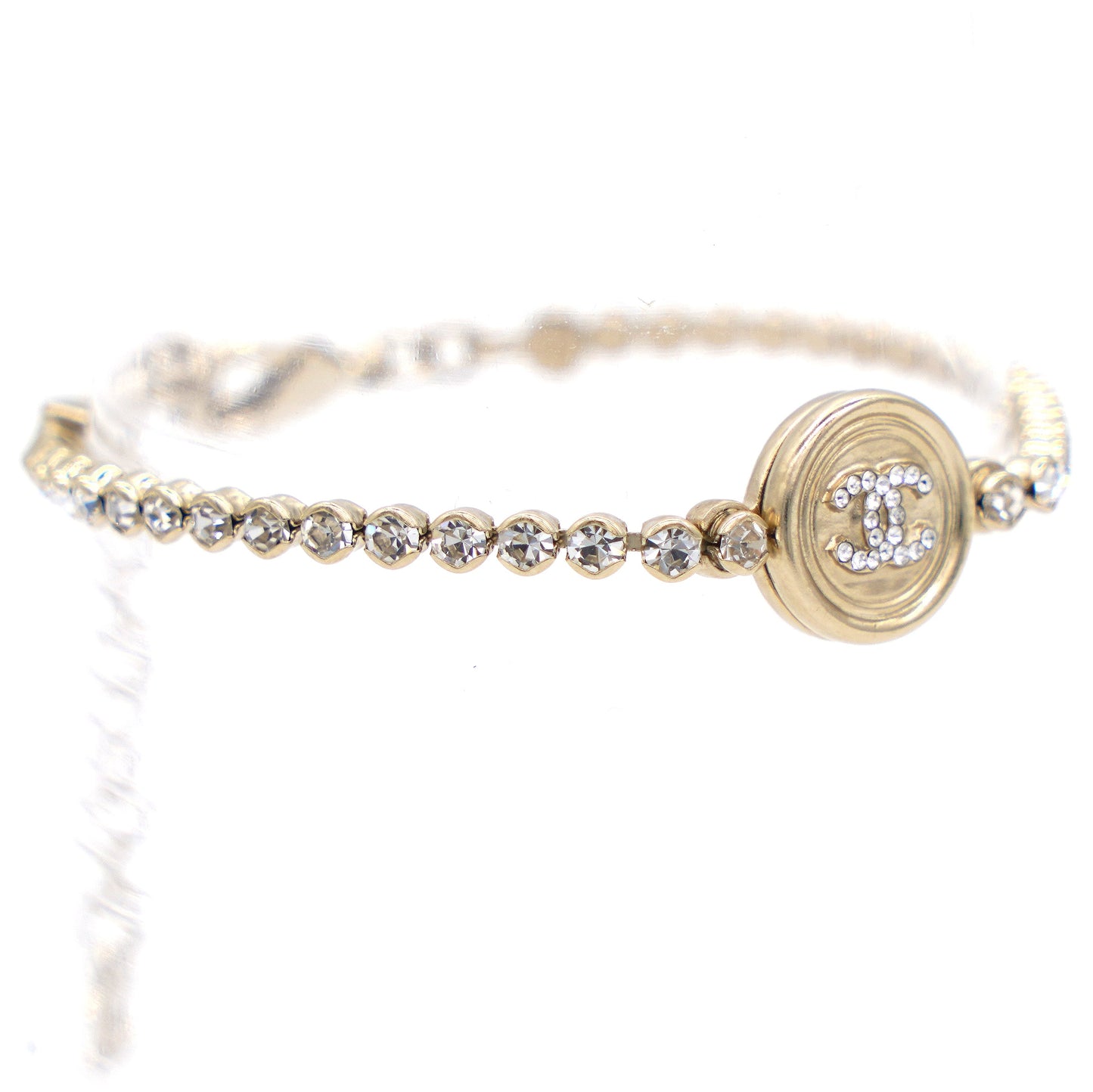 Chanel CC Round Crystals Logo Gold Bracelet