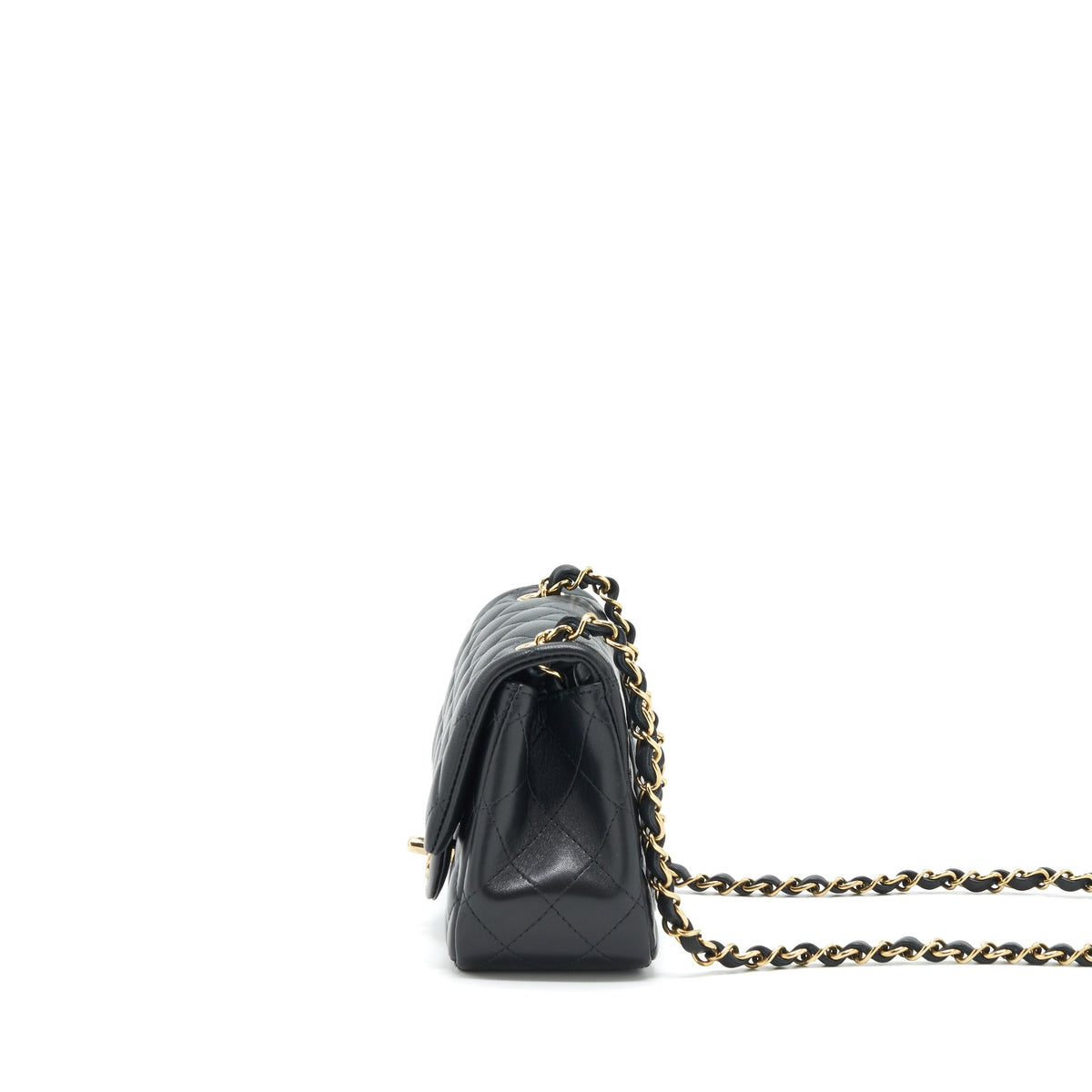 Chanel Mini Square Flap Bag Lambskin Black LGHW (Microchip)