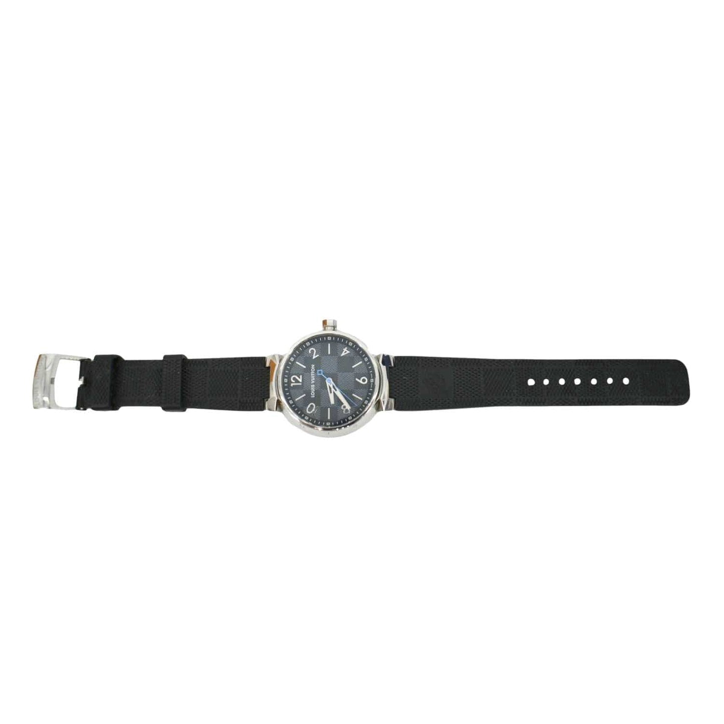 LOUIS VUITTON Icon Tambour Damier Graphite Rubber Strap Watch 30mm Black