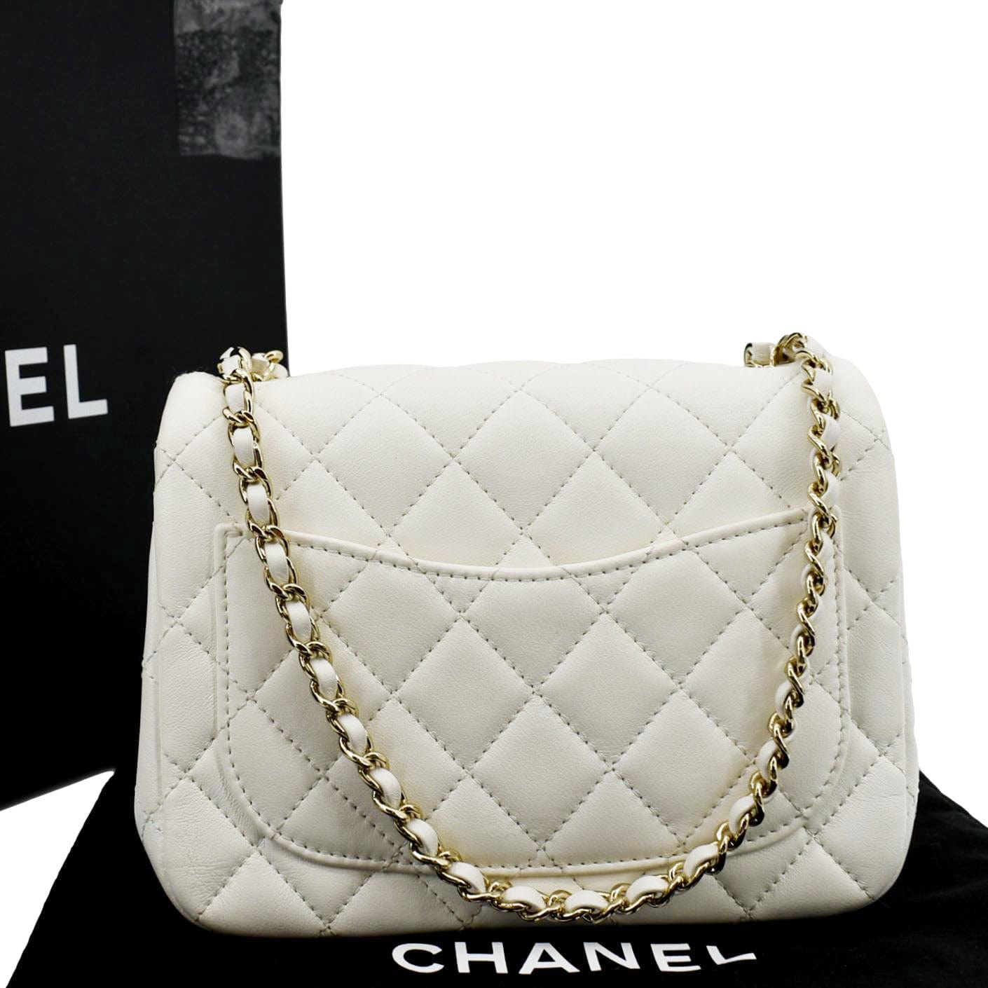 CHANEL Pearl Crush Mini Square Flap Leather Crossbody Bag White