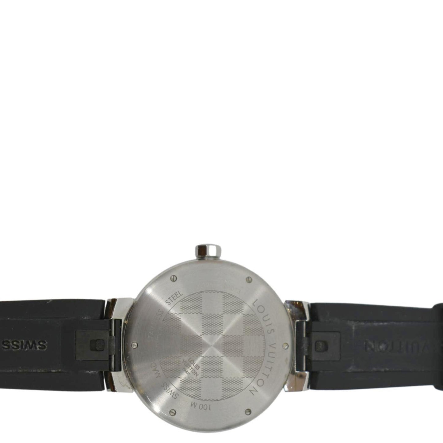 LOUIS VUITTON Icon Tambour Damier Graphite Rubber Strap Watch 30mm Black