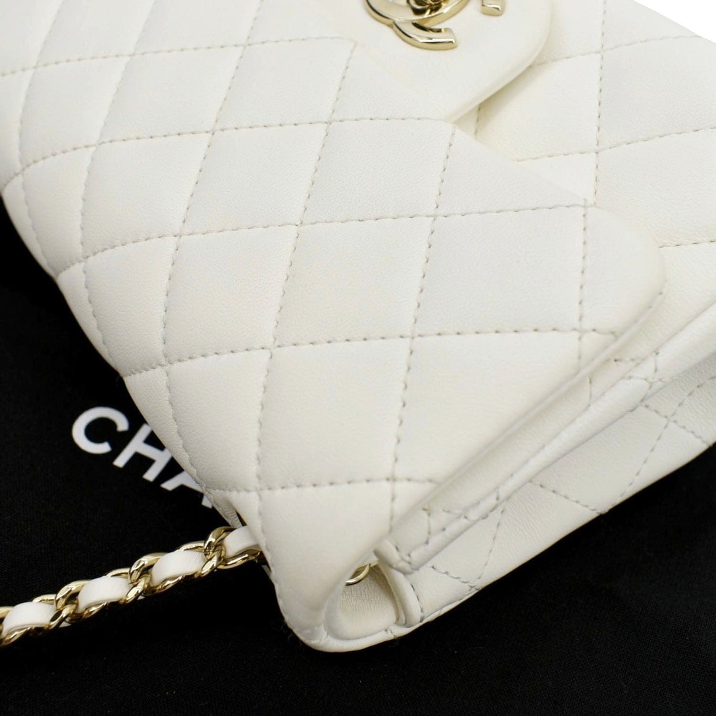 CHANEL Pearl Crush Mini Square Flap Leather Crossbody Bag White