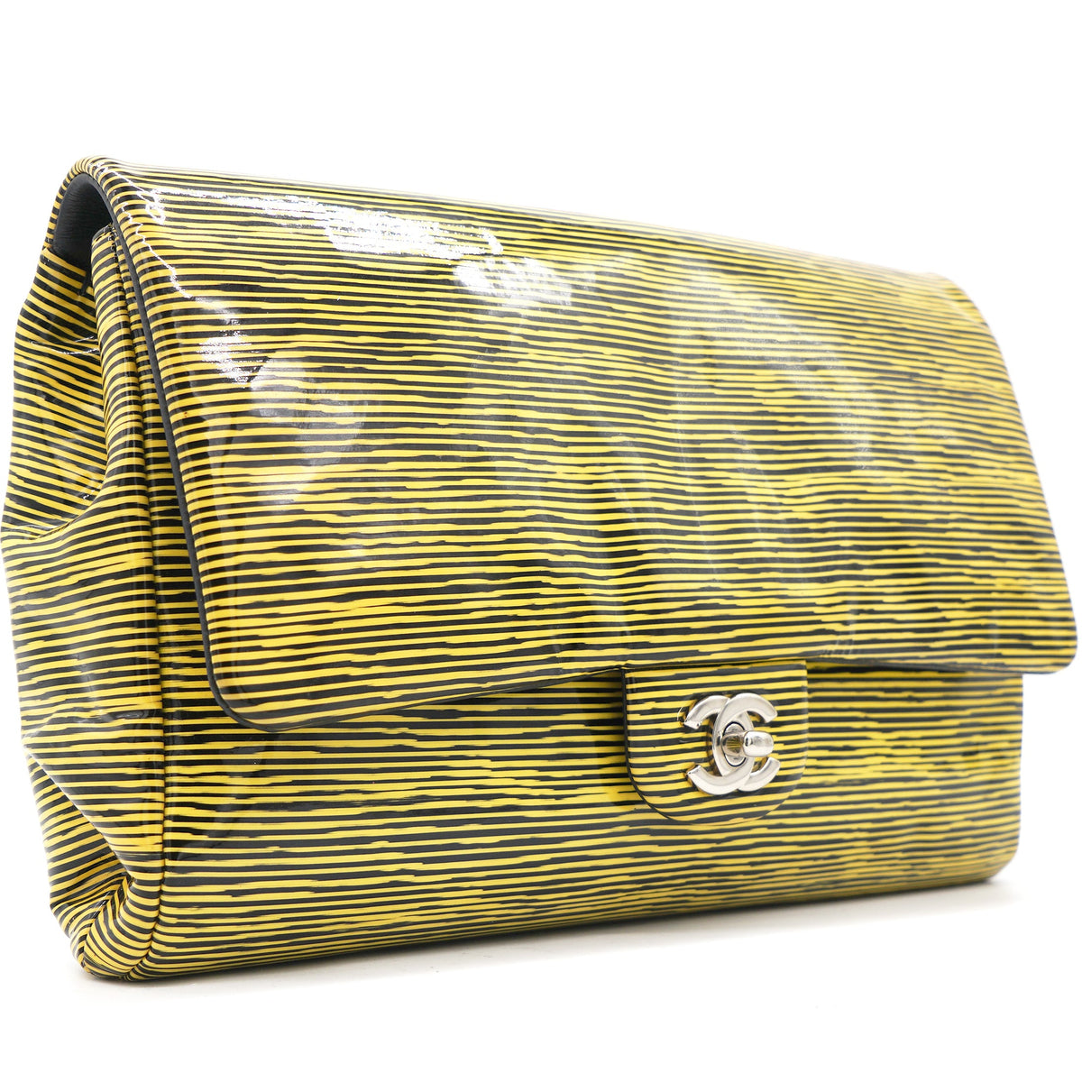 Chanel Patent Calfskin Striped Single Flap Bag