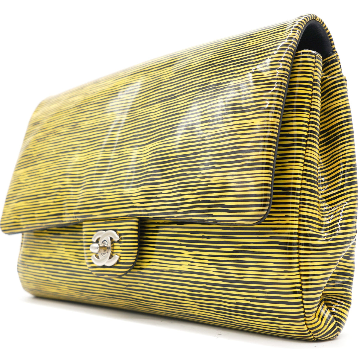 Chanel Patent Calfskin Striped Single Flap Bag