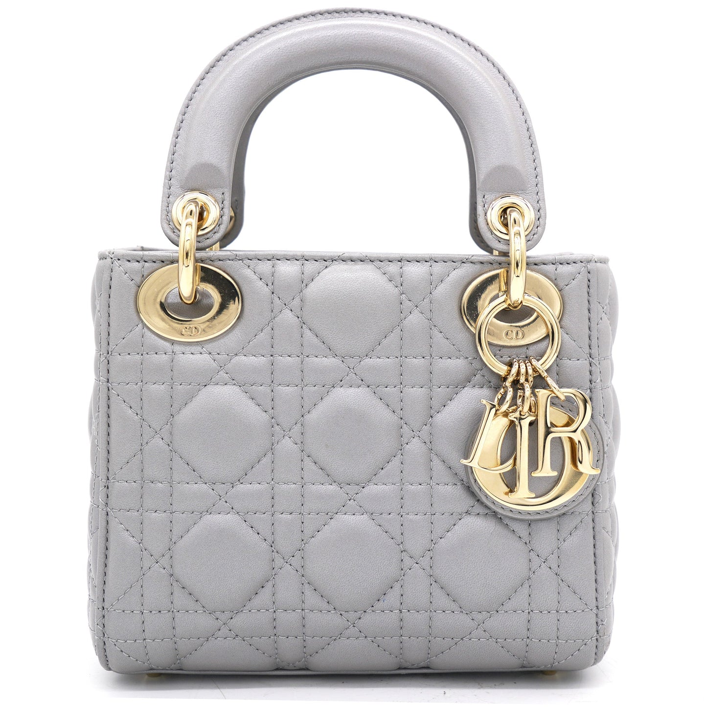 Dior Pearl Grey Cannage Leather Mini Lady Dior Tote