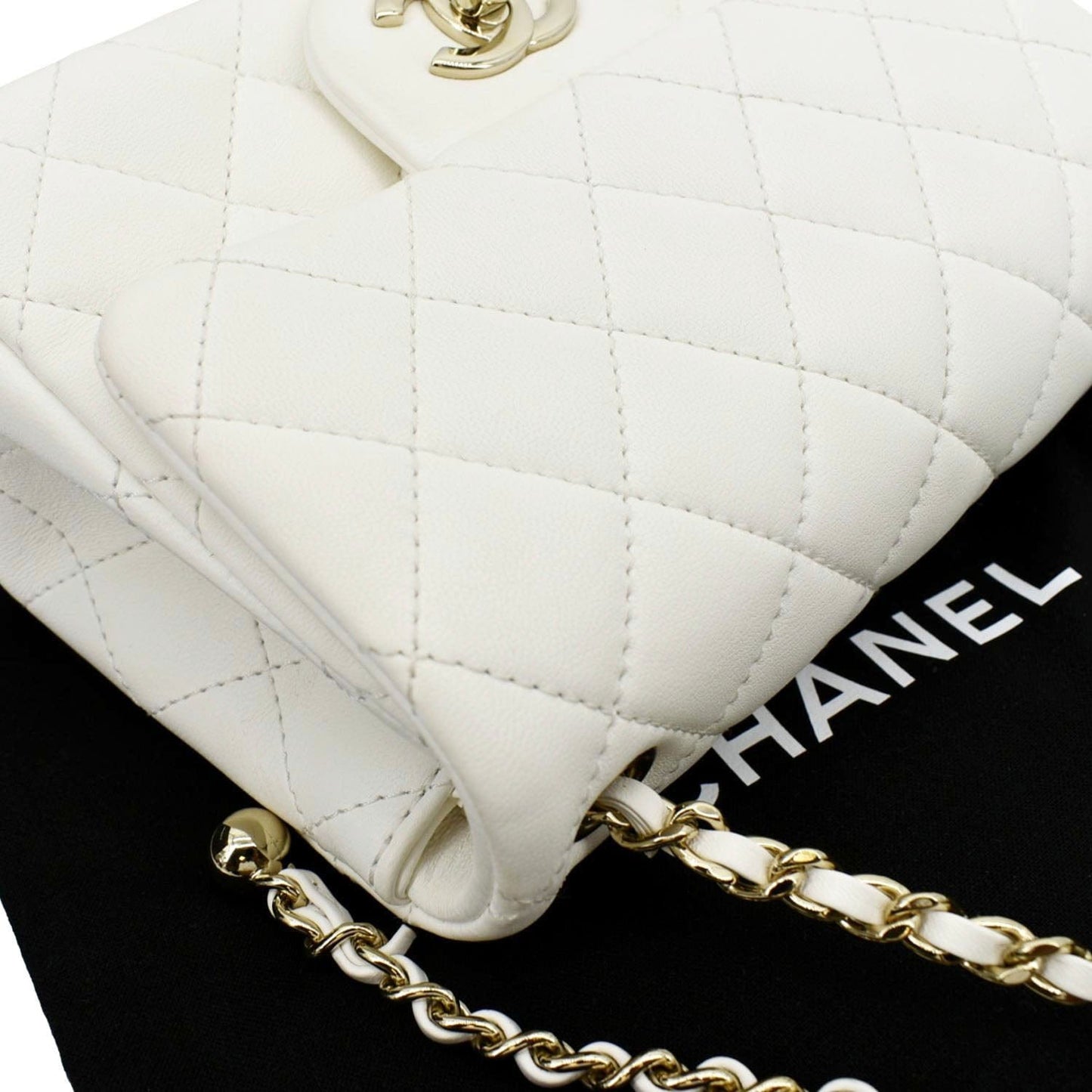 CHANEL Pearl Crush Mini Square Flap Leather Crossbody Bag White