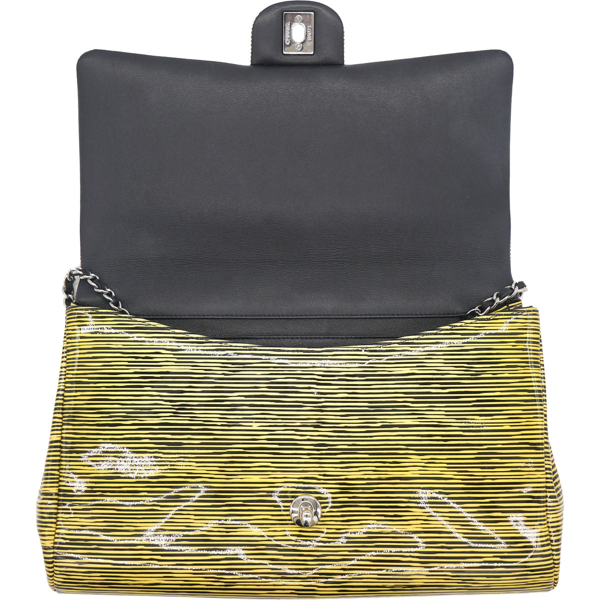 Chanel Patent Calfskin Striped Single Flap Bag
