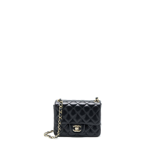 Chanel Classic Mini Square Flap Bag Lambskin Black LGHW (Microchip)