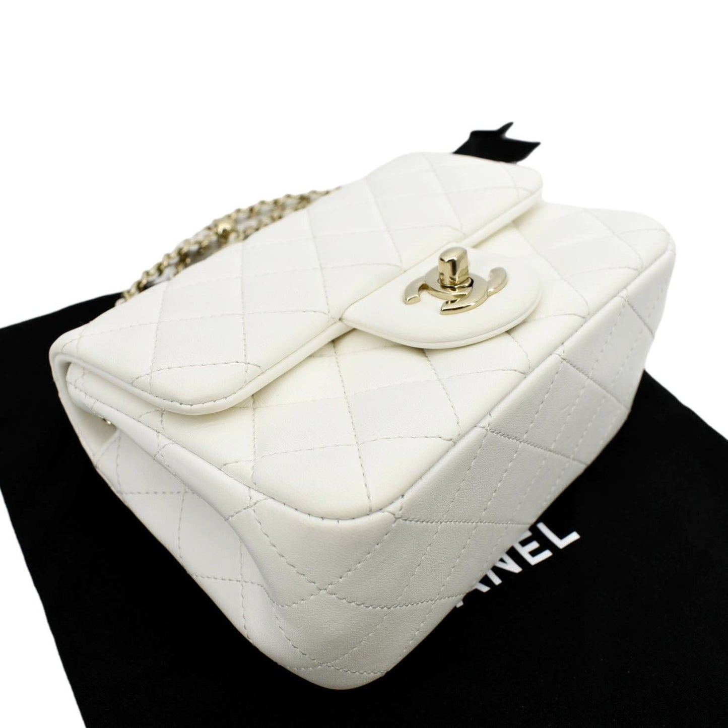 CHANEL Pearl Crush Mini Square Flap Leather Crossbody Bag White