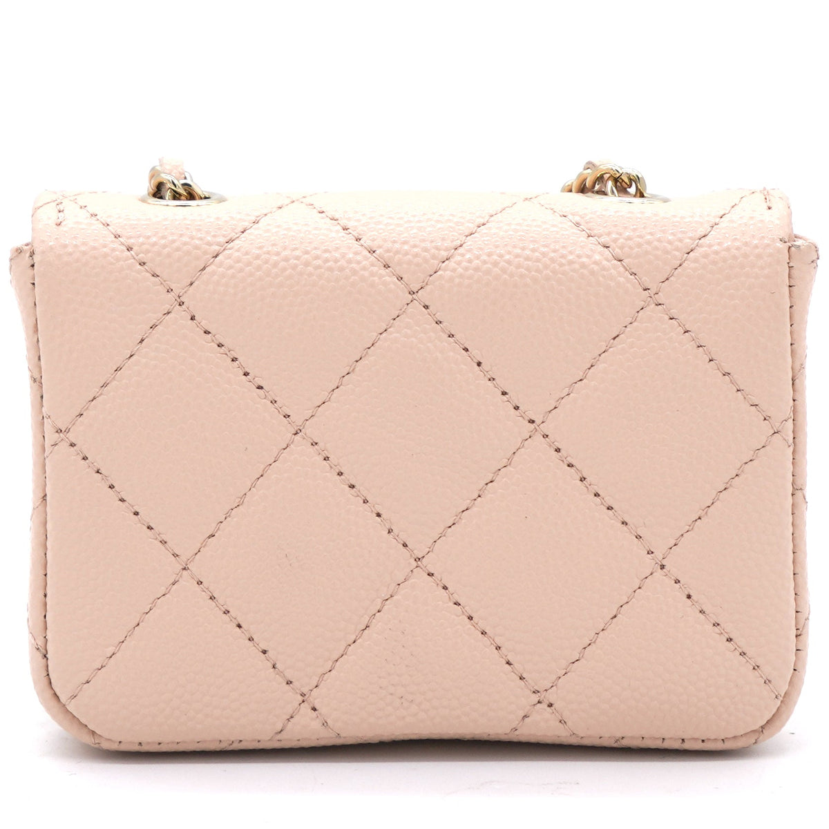 Chanel Pink Beige Quilted Caviar Leather Flap Card Holder with Belt Chain
