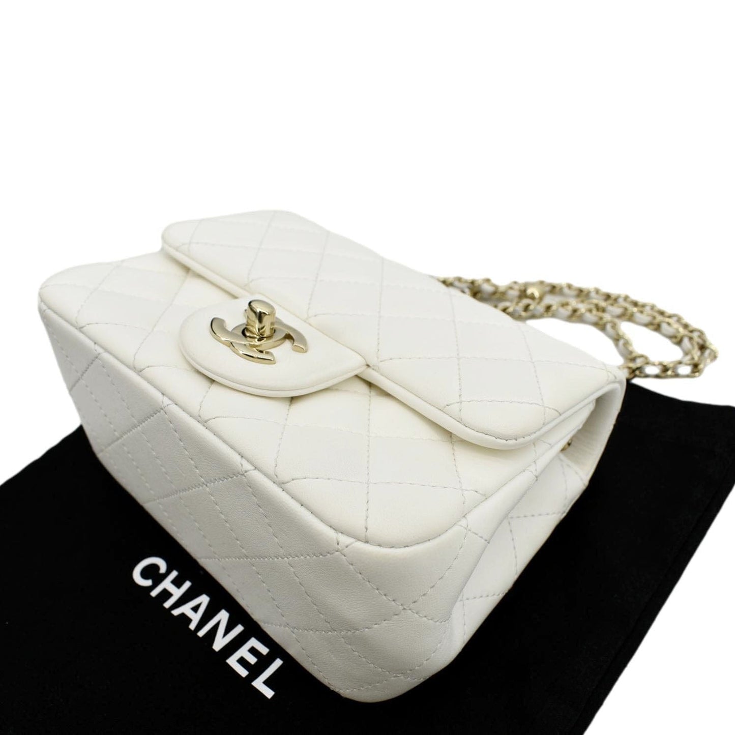 CHANEL Pearl Crush Mini Square Flap Leather Crossbody Bag White