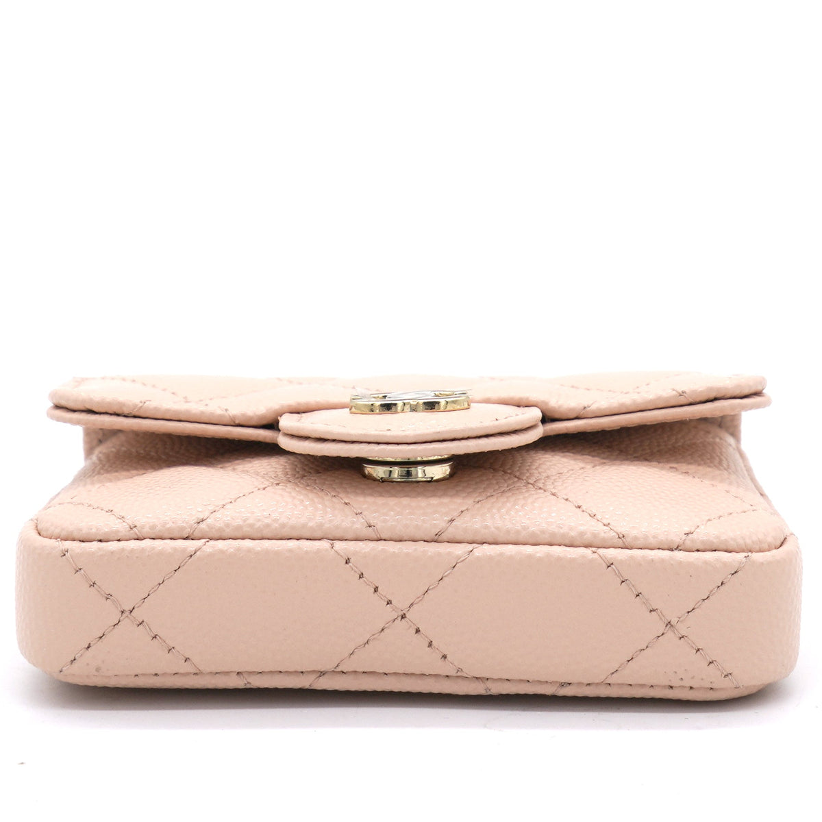Chanel Pink Beige Quilted Caviar Leather Flap Card Holder with Belt Chain