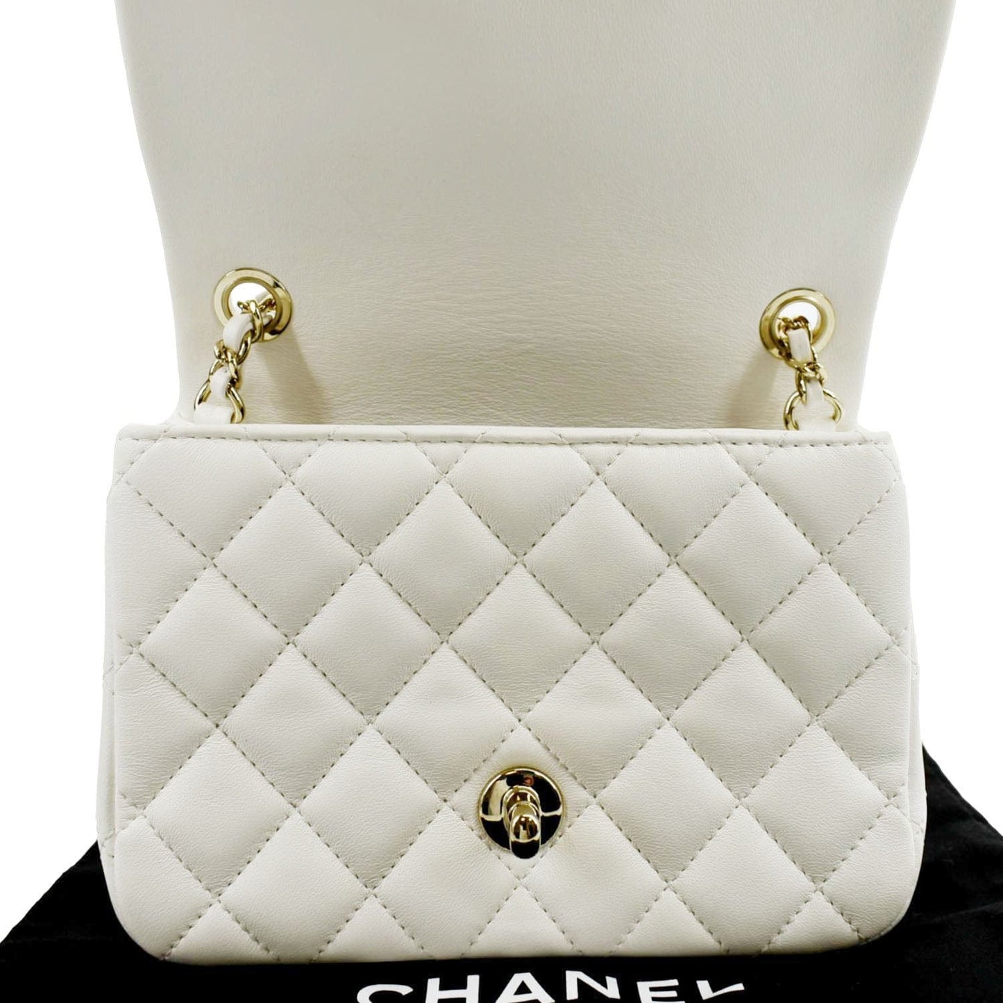 CHANEL Pearl Crush Mini Square Flap Leather Crossbody Bag White