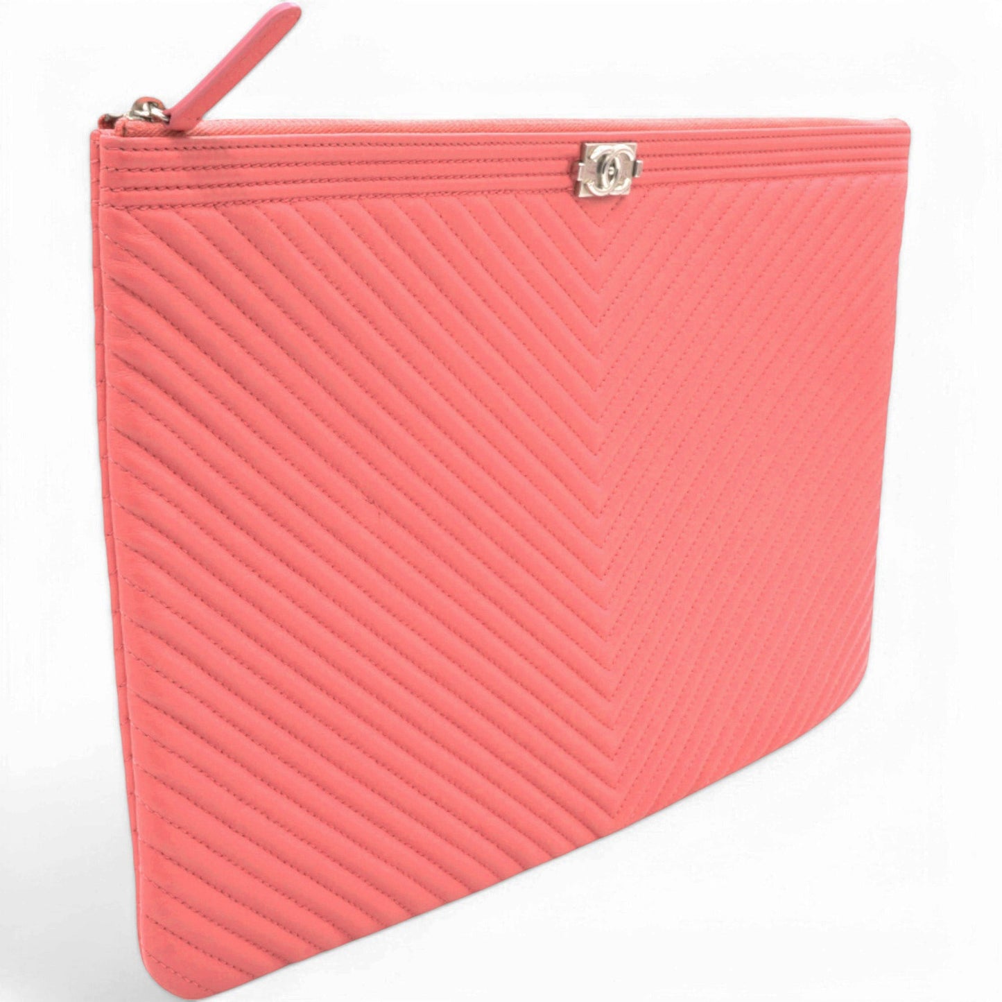 Chanel Caviar Chevron Clutch Pink