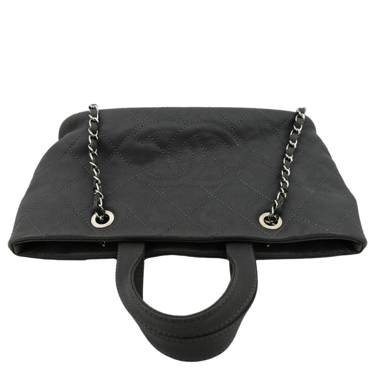 CHANEL Quilted Caviar Leather Shopping Tote Bag Dark Grey