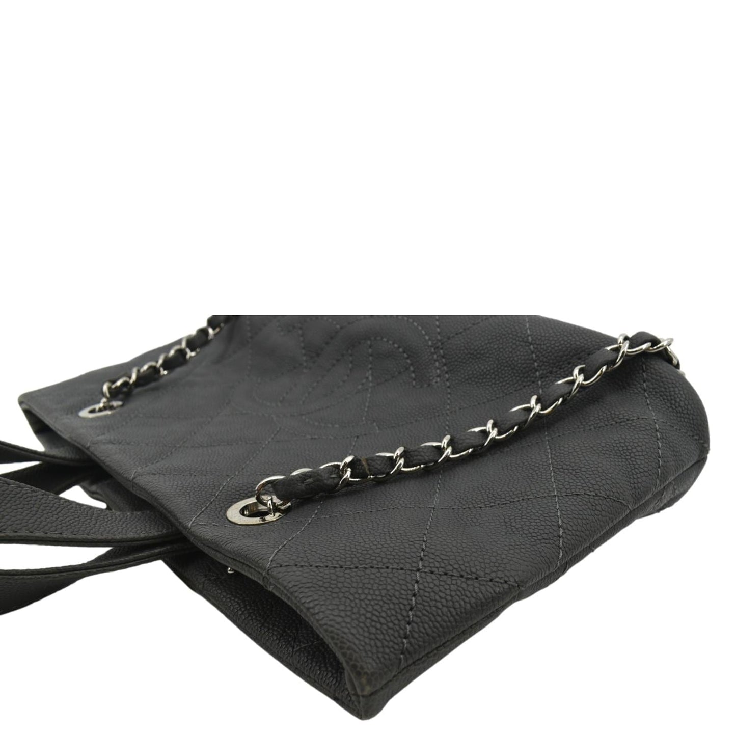 CHANEL Quilted Caviar Leather Shopping Tote Bag Dark Grey