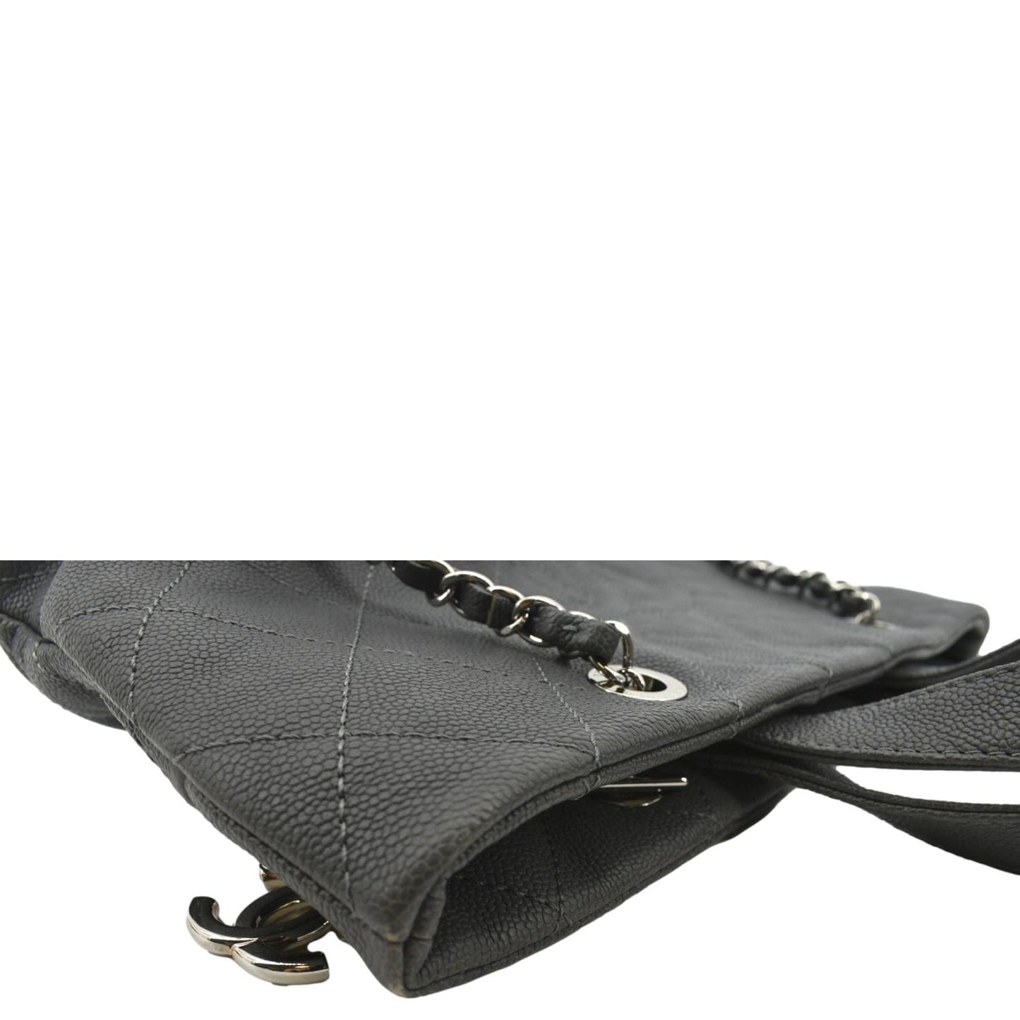 CHANEL Quilted Caviar Leather Shopping Tote Bag Dark Grey