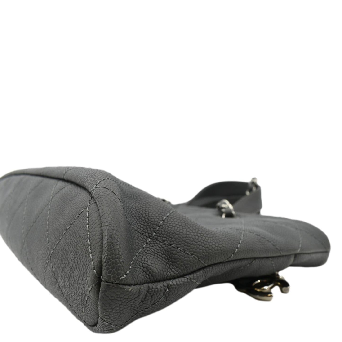 CHANEL Quilted Caviar Leather Shopping Tote Bag Dark Grey