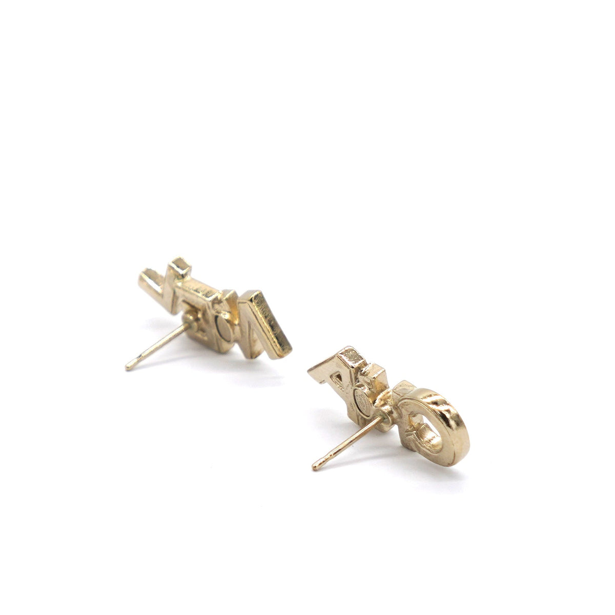 Chanel Gold Metal And Crystal Logo Letter Stud Earrings