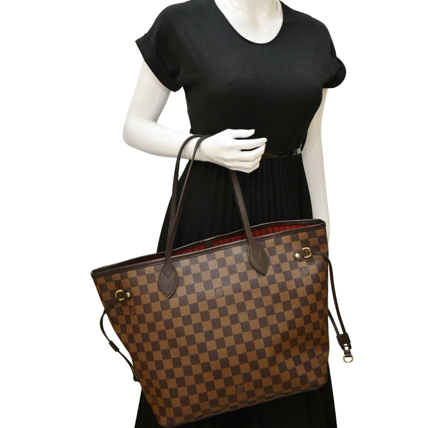 LOUIS VUITTON Neverfull MM Damier Ebene Tote Bag Brown