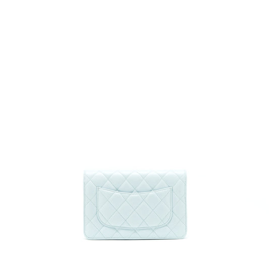 Chanel Ribbon Wallet on chain lambskin light blue LGHW