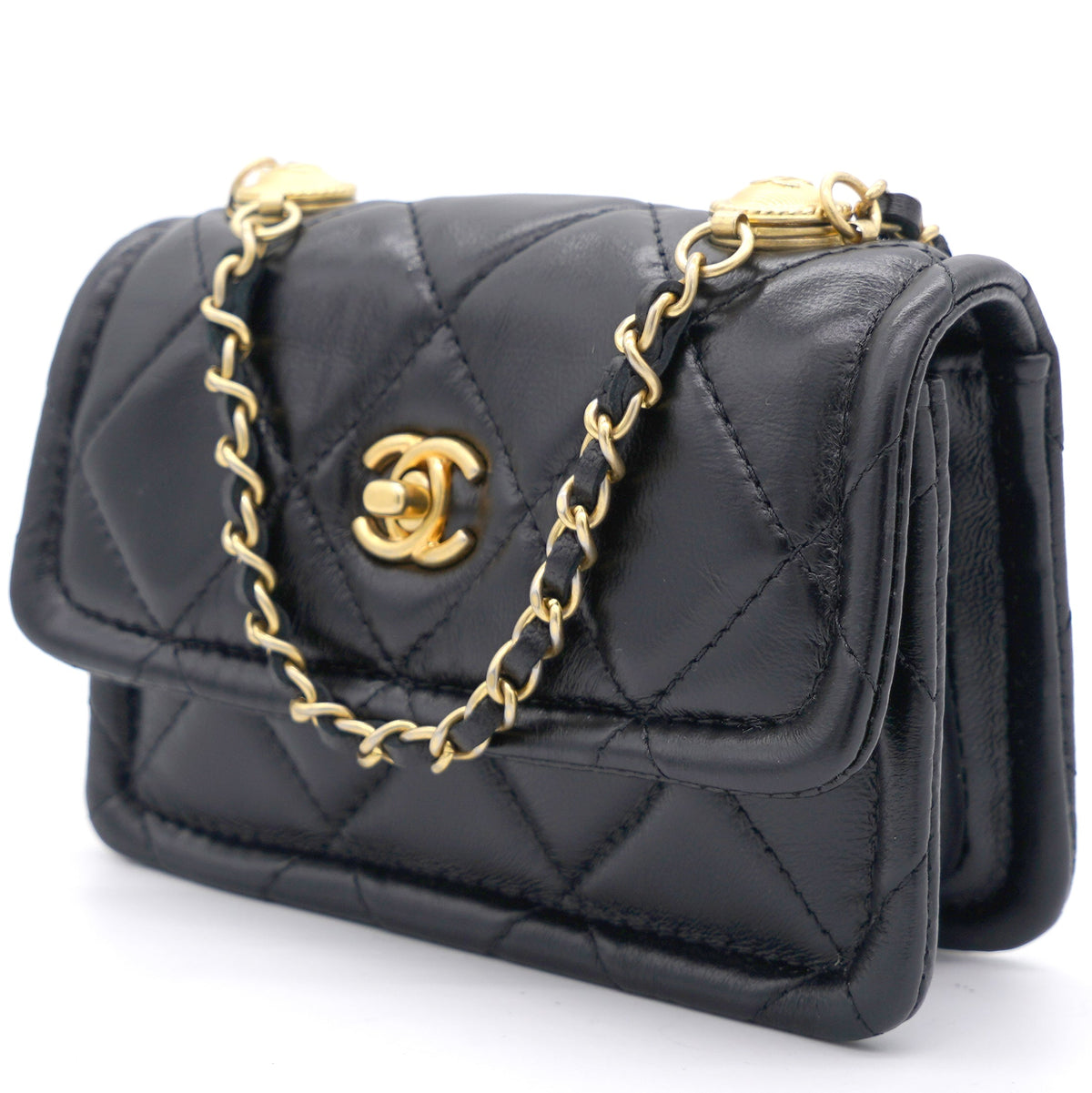 Chanel Lambskin Quilted Nano Flap Bag with button details Black