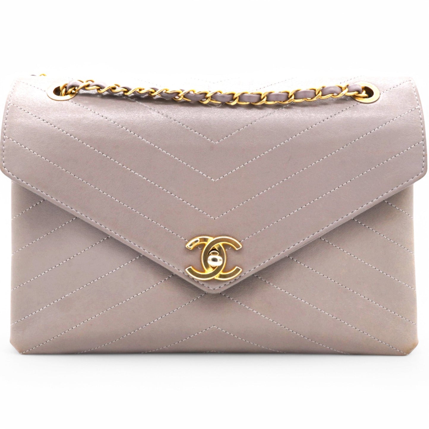Chanel Chevron Quilted Statement Flap Purple Grey