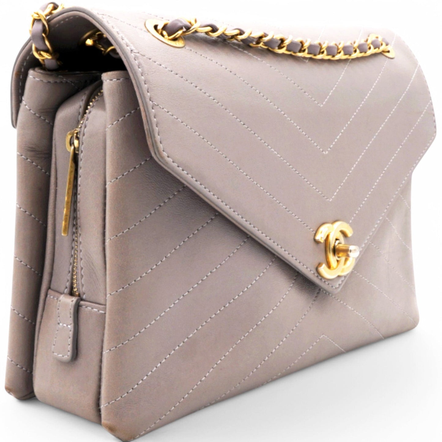 Chanel Chevron Quilted Statement Flap Purple Grey