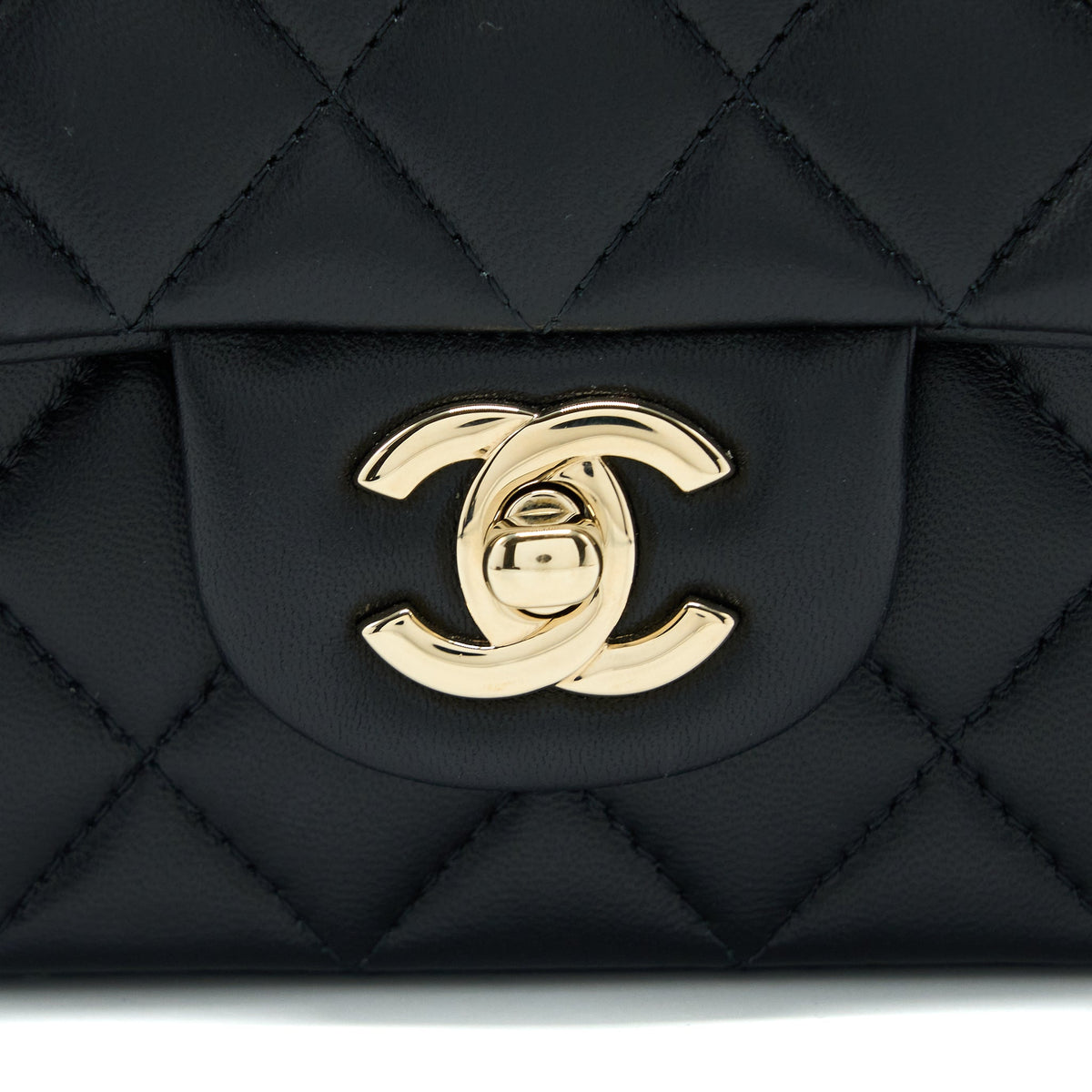 Chanel Top Handle Mini Rectangular Flap Bag Lambskin Black LGHW (Microchip)