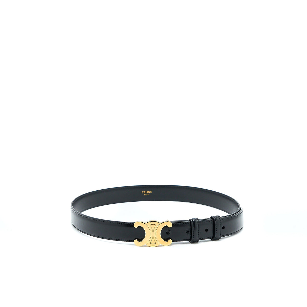Celine Size 75 Medium Triomphe Belt in Smooth Calfskin Black GHW