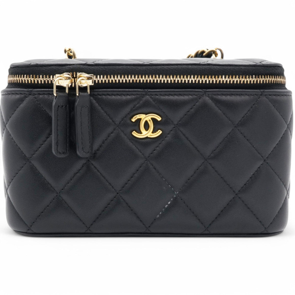 Chanel Lambskin Quilted Pearl Crush Small Vanity Case With Chain Black