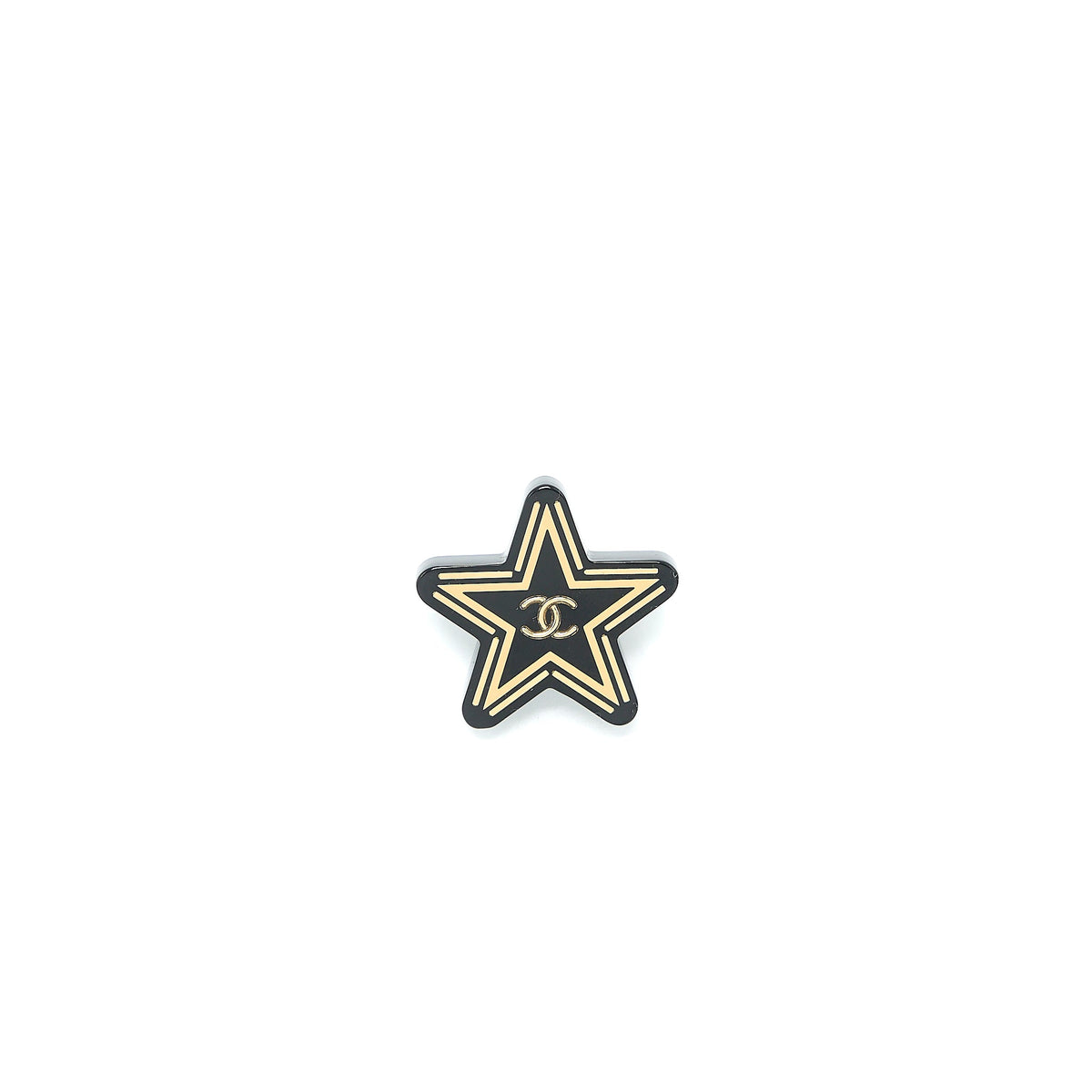 Chanel Star Brooch Black Gold Tone