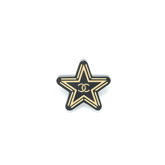 Chanel Star Brooch Black Gold Tone