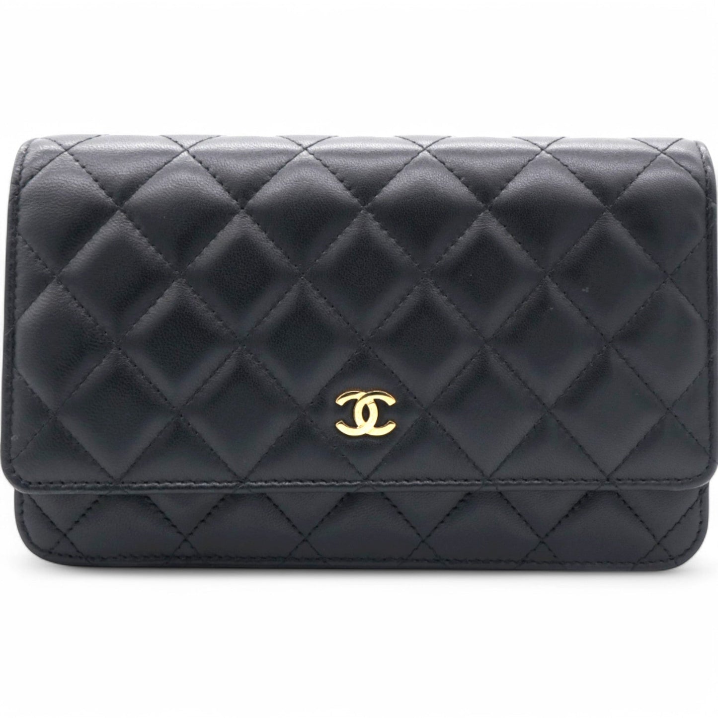 Chanel Lambskin Quilted Wallet On Chain WOC Black Microchip