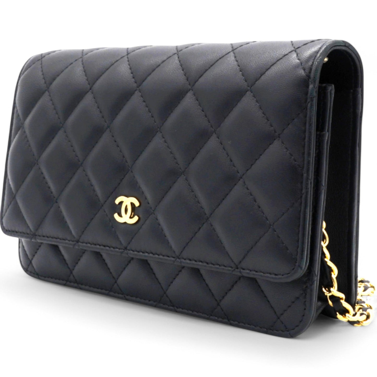 Chanel Lambskin Quilted Wallet On Chain WOC Black Microchip