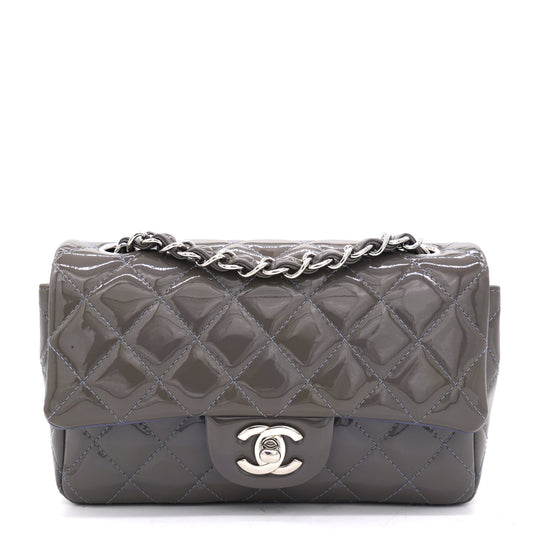 Chanel Grey Classic Patent Leather Rectangular Mini Flap Bag
