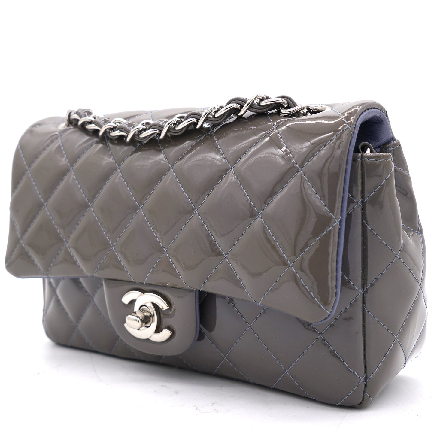 Chanel Grey Classic Patent Leather Rectangular Mini Flap Bag