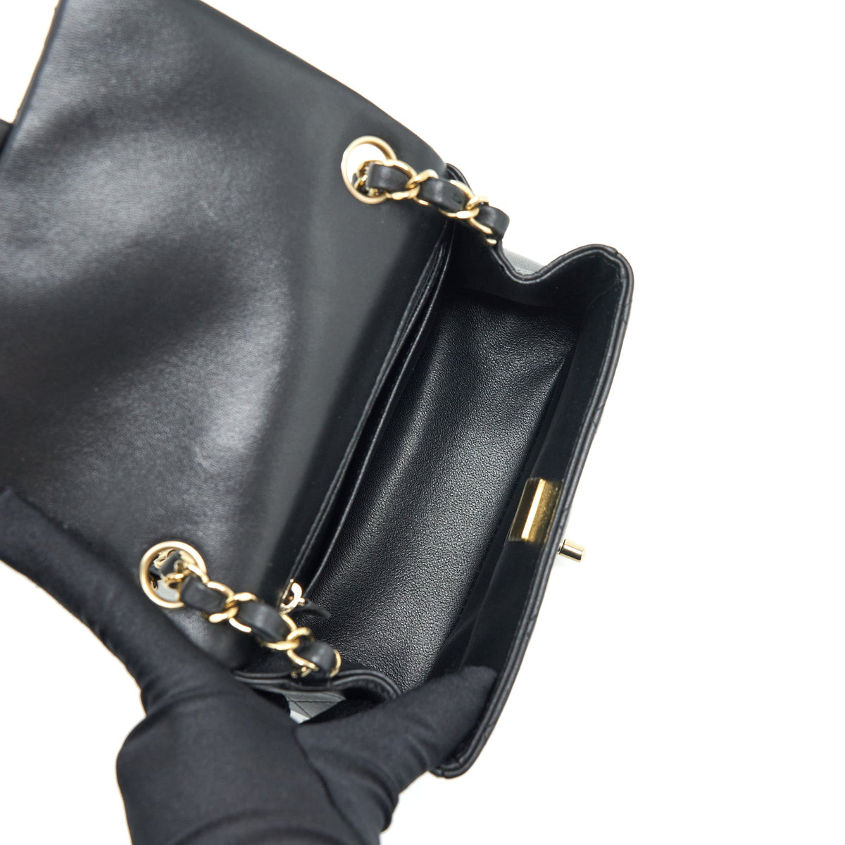 Chanel Mini Square Flap Bag Lambskin Black LGHW (Microchip)