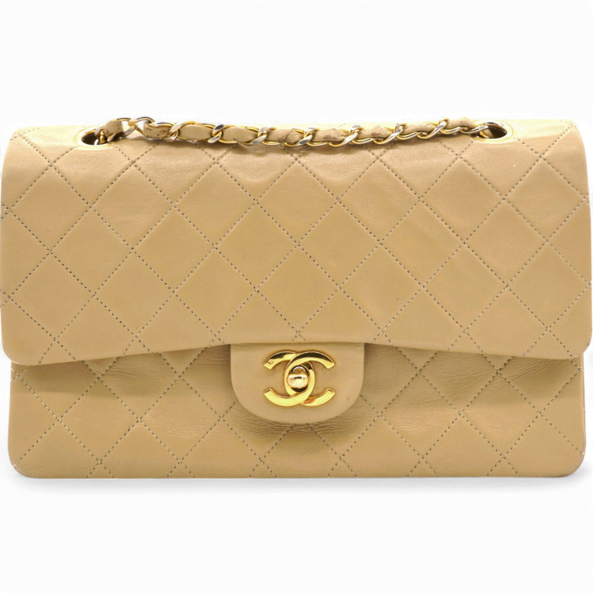 Chanel Lambskin Quilted Medium Double Flap Beige