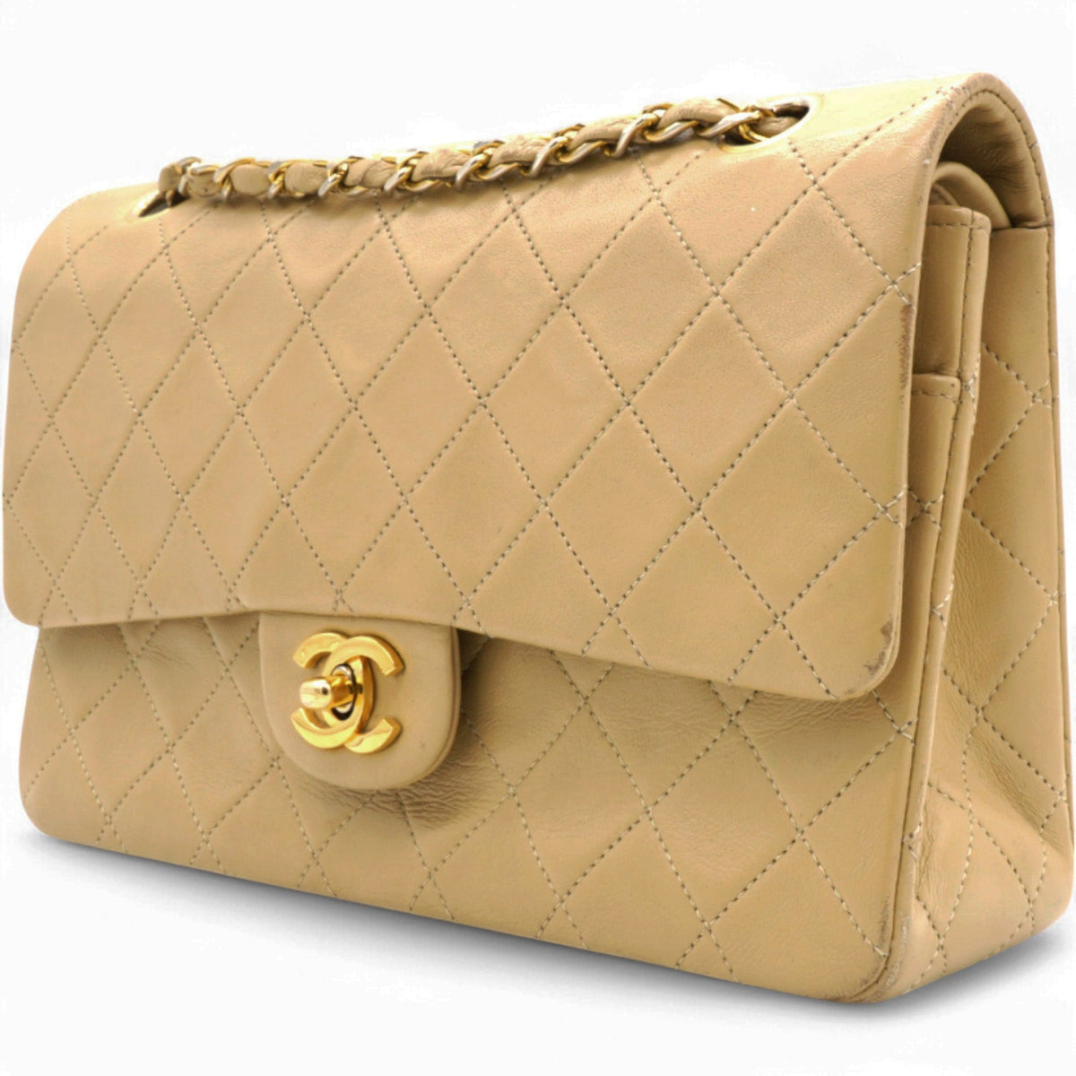 Chanel Lambskin Quilted Medium Double Flap Beige
