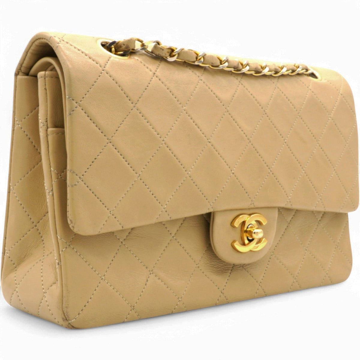 Chanel Lambskin Quilted Medium Double Flap Beige