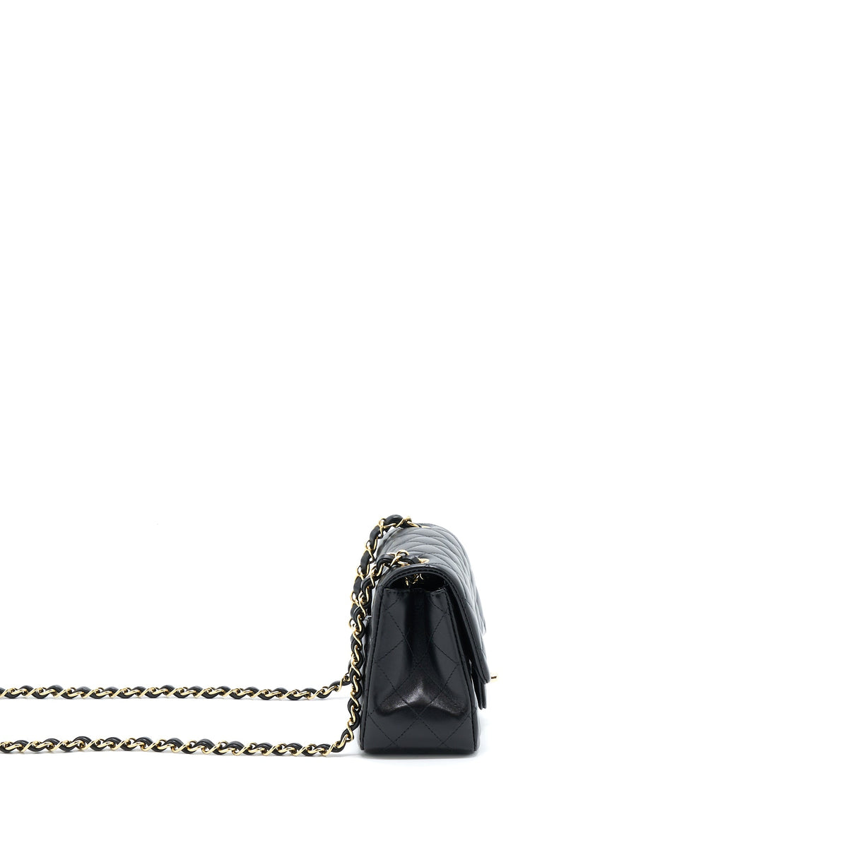 Chanel Mini Square Flap Bag Lambskin Black LGHW (Microchip)