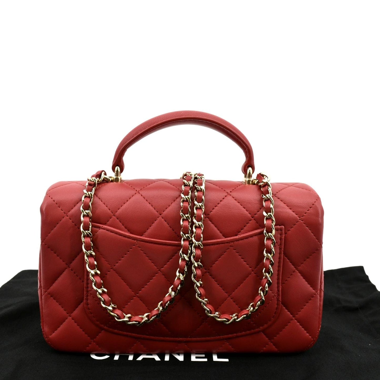 CHANEL Mini Top Handle Rectangular Flap Quilted Leather Crossbody Bag Red