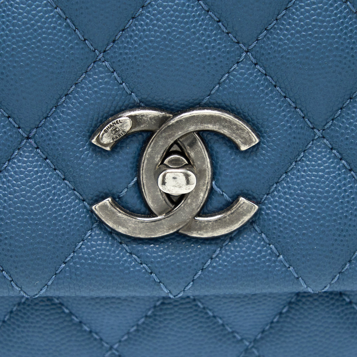 Chanel Medium Coco Handle Caviar Blue Ruthenium SHW